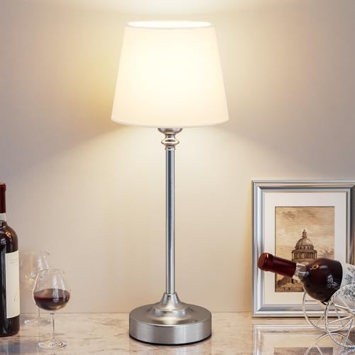 Kakanuo Cordless Table Lamp Rechargeable Silver - 1 Pack 4000mAH Battery Operated Lamp for Decor, 3000K Stepless Dimming Touch Control Wireless Lamp for Bedroom, Dining Table, Counter, Living Room by KakanuoLightings