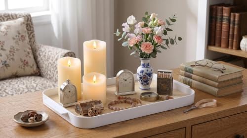 Wooden Tray with Iron Frame & Handles, 14 * 6.5 * 1.3 in Light Yellow Rectangle Serving Platter, Decorative Snack Tea Tray, Candle Holder, Food Storage Organizer, Home Kitchen Dining Table Decor - Image 3