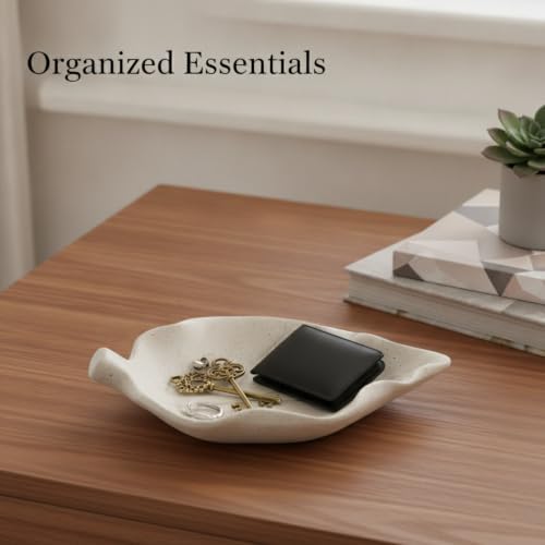 Ceramic Catchall Tray for Keys and Jewelry, Compact Leaf Shaped Organizer for Entryway Console Table or Nightstand (1 PC) - Image 2