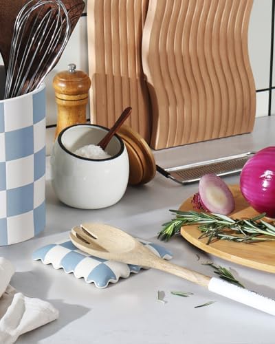 Ceramic Spoon Rest, Blue Checkered Spoon Rest for Stove Top, Large Spoon Holder, Spoon Rest for Kitchen Counter, Coffee Accessories for Housewarming& Coffee Station - Image 6