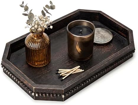 EOSAHR Pine Wood Decorative Tray: Serving Tray for Kitchen Counter,OldBlack by EOSAHR