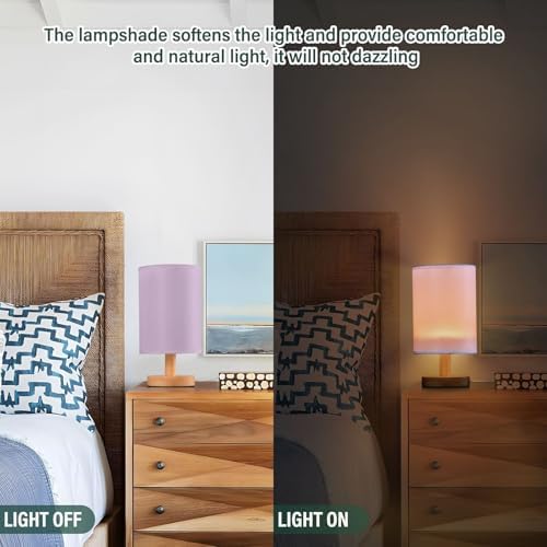 DOMIKING Light Purple Pattern Bedside Table Lamp for Bedroom Small Lamps for Nightstand Lamp with Fabric Linen Shade Bedroom Lamps for Living Room Nursery Home Office Dorm - Image 5