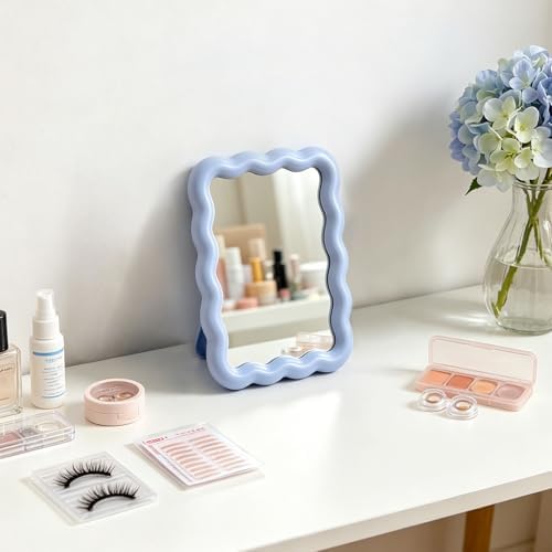 Wave Table Desk Vanity Makeup Mirror Small Make Up Office Mirror Blue - Image 5