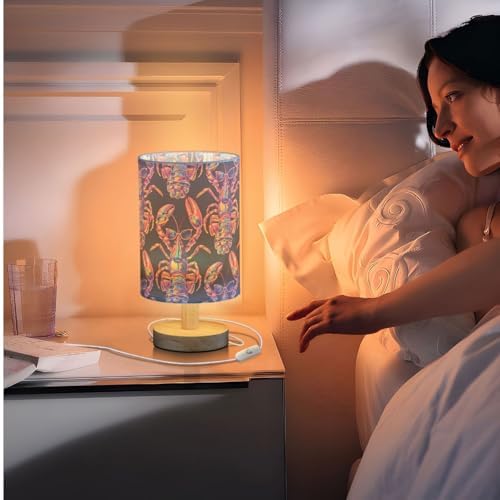 Neon Sunglass Lobster Funny Bedside Table Lamps with USB Port for Bedroom Lamp Accent Table Lamp Small Nightstand Lamp Sturdy Linen Shade Wooden Base Decorative Lamps for Kids|Reading|Dorm|Home - Image 7