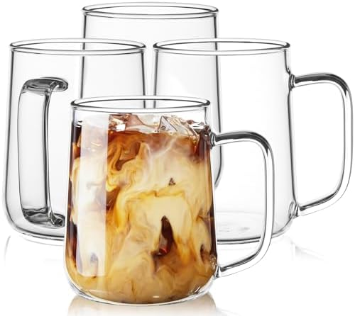 Large Glass Coffee Mugs, 20 oz Glass Coffee Cups Set of 4, Clear Borosilicate Glass Mugs with Handles for Cappuccino, Tea, Latte, Hot/Cold Beverages, Wine, Americano by Unknown