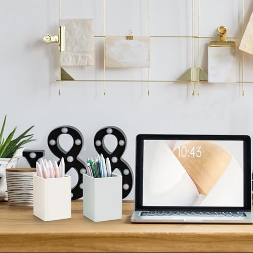 Pen Holder for Desk,Nordic Elegance Square Silicone Pencil Holder Soft Minimalist Desk Pen Cup Stand Waterproof Multifunctional Office Supplies for Home,Kids and School(Beige) - Image 5