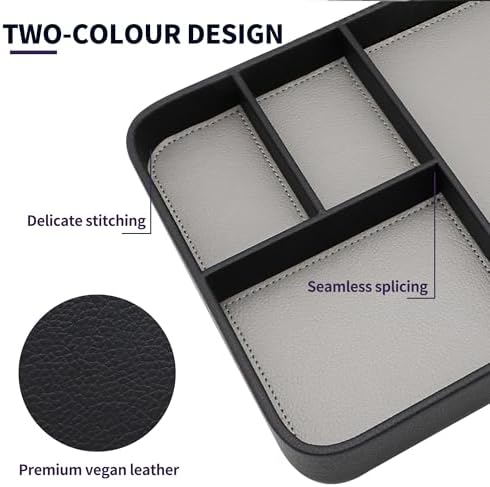 Vegan Leather Valet Tray for Men - Modern Nightstand Organizer for Keys, Wallet, Watch & EDC Essentials, Eco-Friendly & Stylish Storage(Black) - Image 2