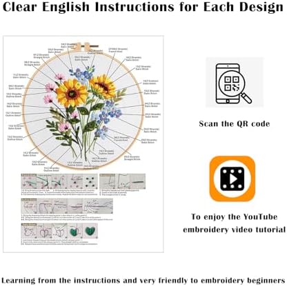 Vigdit Canvas Tote Bag Embroidery Kit for Beginners, Needlepoint Cross Stitch Kit for Adult Beginner, DIY Reusable Grocery Bags Embroidery Starter Kit with Stamped Floral Tools & Instructions - Image 6