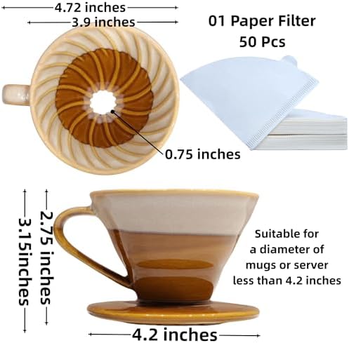 Ceramic Pour Over Coffee Dripper with 50 Pack 01 Paper Filter - Image 3