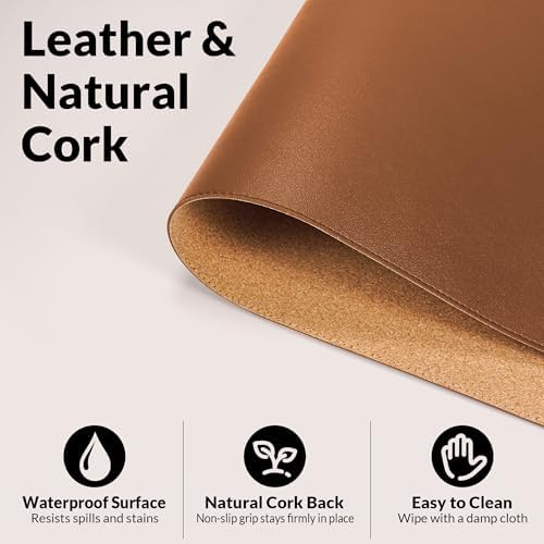 AFIING Leather Desk Mat, Brown, 23.6" x 13.8", Desk Pad Protector - Image 4