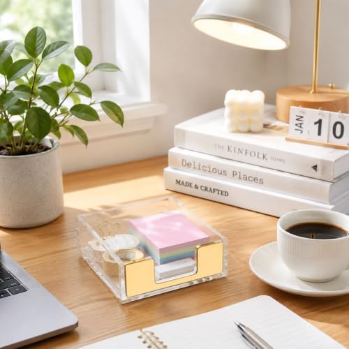Acrylic Sticky Note Holder, Sticky Note Dispenser, Gold Desk Accessories - Image 5