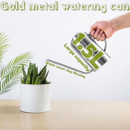 Watering Can Indoor Outdoor Plants, 50oz/1500ml Garden Long Spout Watering Cans, Stainless Steel Plants Watering Can Pot for Indoor House Plants Bonsai Flower Decorative - Image 2