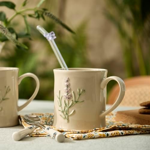 Artisanal Handcrafted Ceramic Mug with Sage Botanical Design - 10oz Off-White Stoneware Coffee Cup, Elegant Purple Sage Pattern, Dishwasher Safe, Comfort Grip Handle for Daily Use - Image 3