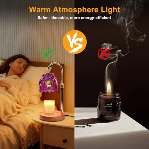 Candle Warmer Lamp with Timer & Dimmer, Birthday Gifts for Women Mom, 4-Level Dimmable Flower Heat Lamp for Jar Candles, Adjustable Height, House Warming Gifts, Home Decor (Purple - Image 5