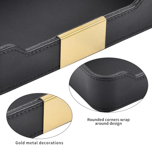 Luxury Leather Valet Tray Desktop Storage Organizer,Bedside Vanity Catchall Tray Nightstand Caddy Holder for Cosmetic,Jewelry,Watch,Keys,Phone,Wallet,Remote Controller,Pen,Black - Image 6