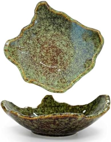 8" Small Ceramic Decorative Bowl 1 Pice – Irregular Rim Reactive Glaze Candy Bowl, Berry Bowl, Entryway Catchall, Japanese Style Fruit Dish for Tabletop or Home Decor (Green Reactive Glaze) by Amitofo