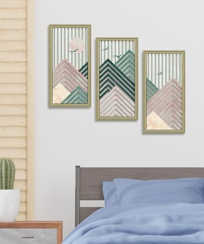 Putuo Decor Boho Mountain Wall Decor Set of 3, Rustic Farmhouse Wooden Wall Art, Nature-Inspired Geometric Artwork, Mid-Century Modern Aesthetic for Living Room Bedroom Entryway, Pink - Image 5
