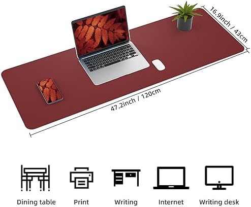 AFIING Leahter Desk Pad 47" x 17", Red,Desk Cover mat - Image 3