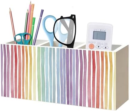 Boho Rainbow Striped Pen Pencil Holder Organizer for Office Classroom Desk Decor Accessories, Watercolor Colorful Rainbow Wood Signs Makeup Brush Toothbrush Holder for Bathroom Vanity by Unknown