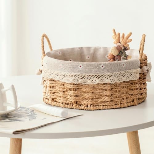 GIB Small Round Wicker Storage Baskets for Organizing with Handle and Liner - Image 3