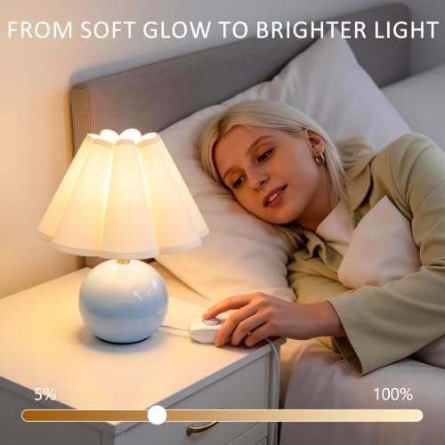 Small Bedside Table Lamp, 11.8'' Ceramic Stepless Dimmable Lamp (Blue) - Image 6