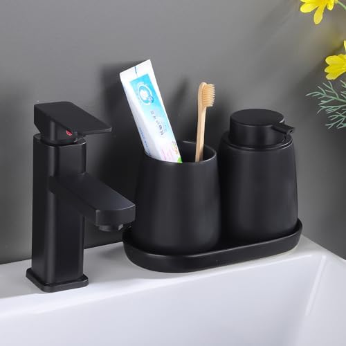 Matte Black Round Soap Dispenser Tray - 8'' Ceramic Vanity Tray for Bathroom Decorative, Jewelry Ring Dish, Comestic Holder, Kitchen Sink Countertop Organizer Plate - Image 4