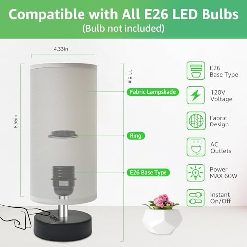DEGNJU Small Lamp for Bedroom, Bedside Lamps for Night Stands, Mini Minimalist Table Lamp with Round Gray Fabric Shade, 11.4 Inch Desk Reading Lamp for Dorm Room Living Room Office Room, 2 Pack - Image 2