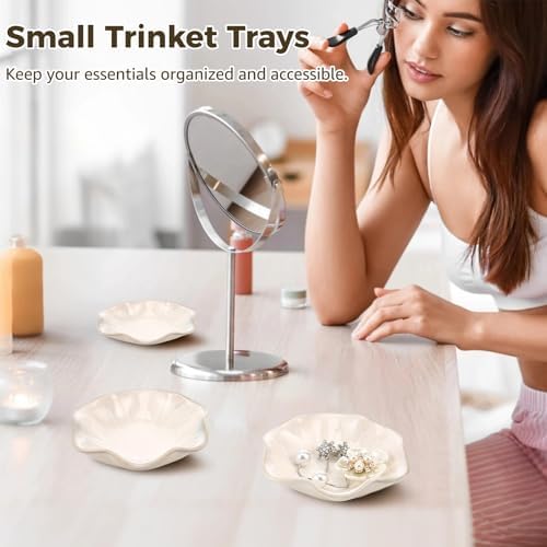 9 Pcs Ceramic Jewelry Dishes, Lotus Leaf Ring Trays, Gold Trim Trinket Tray - Image 3