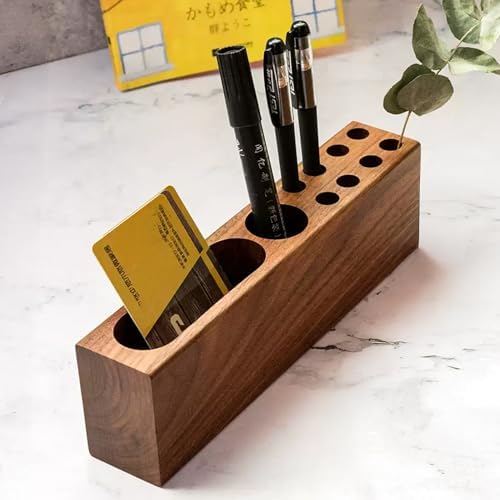 LiTY Pen Holder for Desk, Acacia Wooden Pencil Stand, Solid Wood Business Card Holder, Fountain Pen Organizer, Minimalist Aesthetic Office Stationery Desk Decor by Unknown