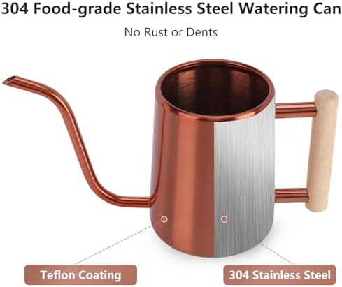 Watering Can Indoor Plants, 35 oz/1000 ml Metal Stainless Steel Watering Can Pot with Long Spout for Indoor House Plants Bonsai Outdoor Garden Flower Decorative (Copper) - Image 3