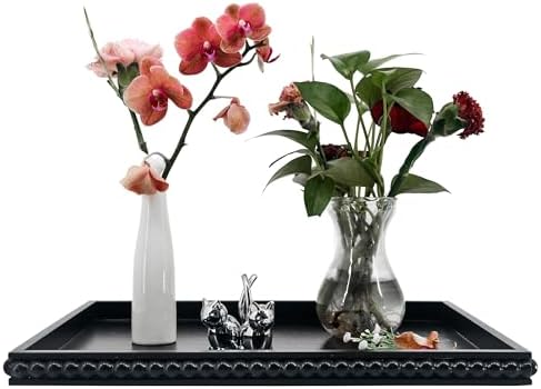 FramePro Decorative Tray 12x16 Rectangular Wood Beaded - Black Serving Tray for Living Room, Coffee Table, Kitchen or Farmhouse Display by FramePro