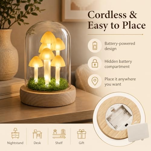 Mushroom Lamp in Glass Dome,Mushroom Gifts for Women,Mushroom Night Light - Image 3