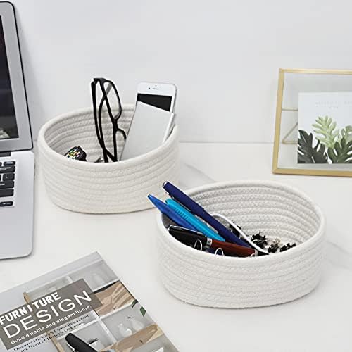 【2 Pack】 ABenkle Small Storage Baskets, Natural Cotton Rope Woven Baskets for Organizing, Tiny Oval Storage Easter Baskets, Small Basket, Cat Dog Toy Baskets, Bathroom Organization Bin - Image 5