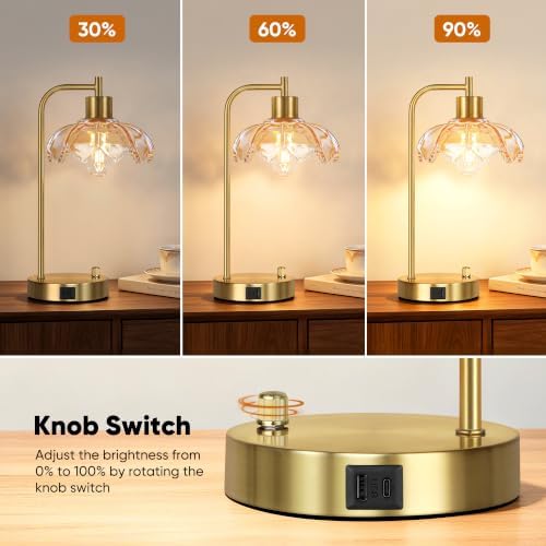 Glass Table Lamps Set of 2, Champagne Dimmable Bedside Lamps for Bedroom - Image 4