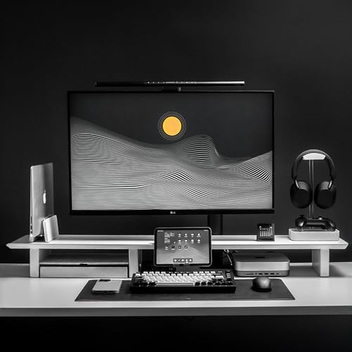 Raico Desk Cockpit Shelf Monitor Stand System Dual Screen Setup Wood Large Desk Accessory Organizer Unit (Matte White, Full Length v2 | 45.7 Inches) - Image 2