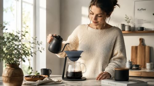 Ceramic Pour Over Dripper, 4.3in Porous Filter Large Capacity, Single Filter or Full Set w/Stand & Cleaning Brush, No Paper Filters for Hand Drip Brewing (U-shaped With Iron Stand) - Image 3