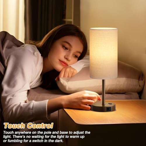 Dicoool 17.4" Bedside Lamp for Bedroom - Dimmable Touch, USB A+C, AC Outlet - Image 4