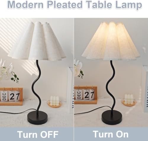 Pleated Table Lamp, Modern Bedside Lamp with Wavy Scalloped Shade (Black) - Image 3