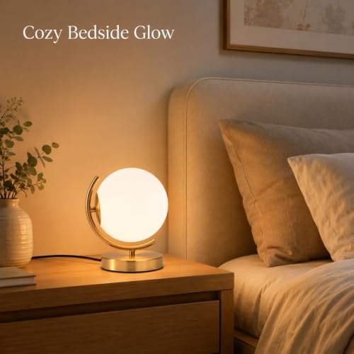 Gold Globe Table Lamp with Milk Glass Shade, Modern Bedside Lamp - Image 2