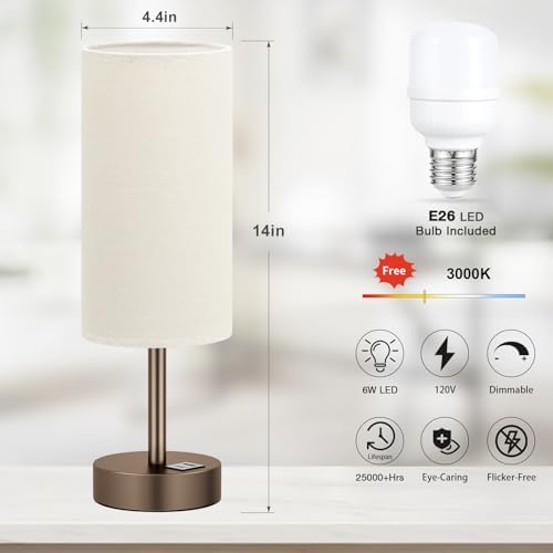 Dicoool Bedside Table Lamp for Bedroom - 3-Way Dimmable Touch Lamp, USB A+C - Image 5