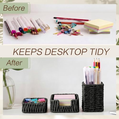 Black Paper Rope Woven Desk Organizer Set of 3 - Image 4