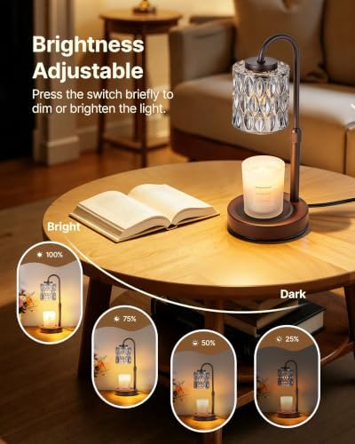 CASTLELIFE Dimmable Candle Warmer Lamp with Timer, Height Adjustable Candle Warmer for Jar Candles, Electric Wax Melt Warmer for Home Decor House Warming Gifts, Birthday Gifts for Women,Coffee- Glass - Image 3