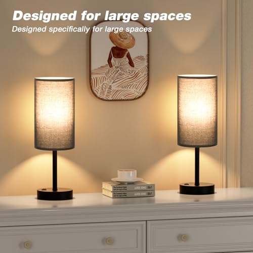Fenmzee 17.4" Black Lamp for Bedroom - Dimmable Touch, USB A+C, AC Outlet - Image 6