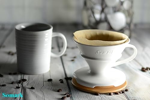 Pour Over Coffee Dripper Set V Shape #2 Ceramic Dripper + Dripping Tray (wood tray) - Image 3