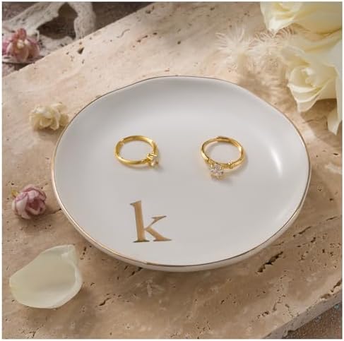 Lolalet Handmade Ceramic Ring Dish Jewelry Tray Plate with Initial, Small Monogram Gift for Her Women Girls Mother, Hostess, Engagement, Bridal Shower, Maid of Honor, Bridesmaid, Birthday, Christmas by Lolalet