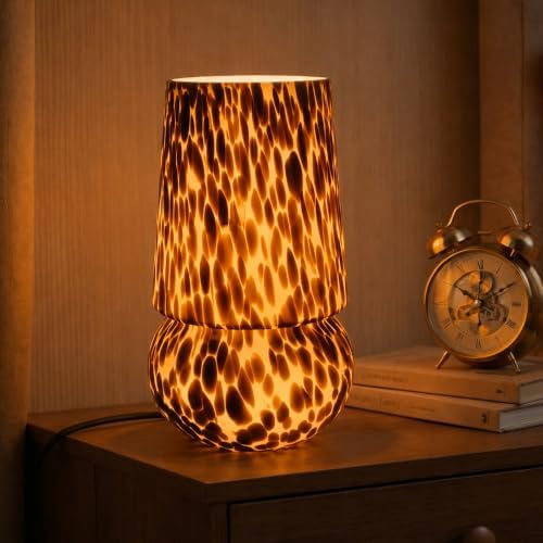 9.8″ Mushroom Glass Table Lamp, Dimmable Modern Beside Lamp, Tortoiseshell by Keazile