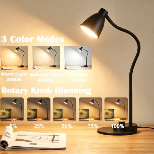 BOHON LED Desk Lamp with USB Charging Port 3 Color Modes Dimmable, Black - Image 2