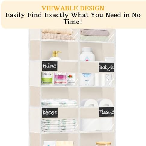Ofiray-home Over the Door Organizer, 5-Tier Extra Large Storage with 10 Pockets and PVC Label Pouches, 80 lbs Capacity Hanging Closet Organizer, Beige - Image 6