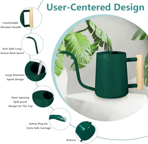 Watering Can Indoor Plants, 35oz Small Indoor Stainless Steel Metal Watering Can Modern Decorative Watering Pot with Long Spout for Indoor House Plant Bonsai Garden Flowers (Alpinegreen) - Image 6