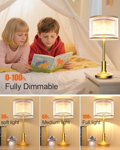 Lightdot Mid Century Table LampVintage Gold Dimmable Table Lamp - Image 2